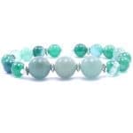 Delicate Gemstones Rachno izrabotena grivna s Zelen Ahat, Zelen Avantyurin i Stomaneni Elementi na Silikonova Korda