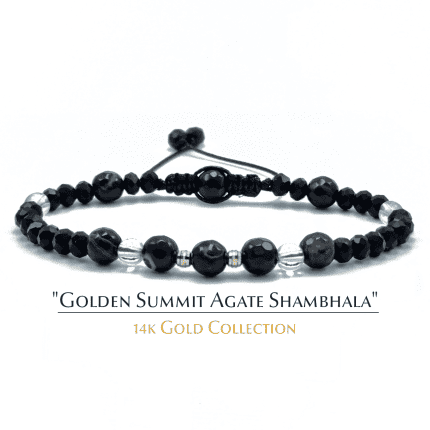Rachno izrabotena grivna Shambala s Brazilski Ahat, Planinski Kristal i Zlatni Manista & 8220 Golden Summit Agate Shambhala& 8221