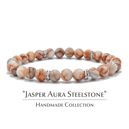 Grivna s estestven yaspis i metalni manista s kristali & 8220 Jasper Aura Steelstone& 8221