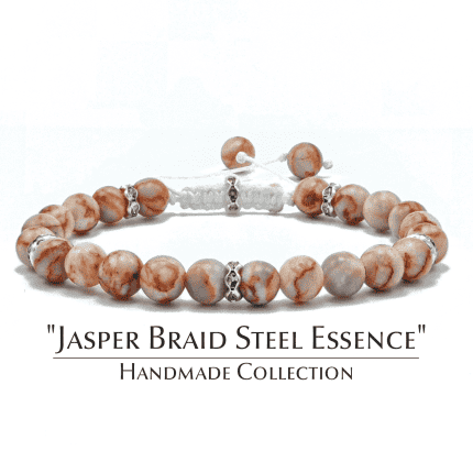 Makrame grivna s estestven yaspis i metalni manista s kristali & 8220 Jasper Braid Steel Essence& 8221