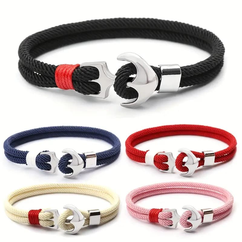 Stilni grivni ot vazhe v cherven, navy blue, byal i cheren tsvyat sas stomanena kotva
