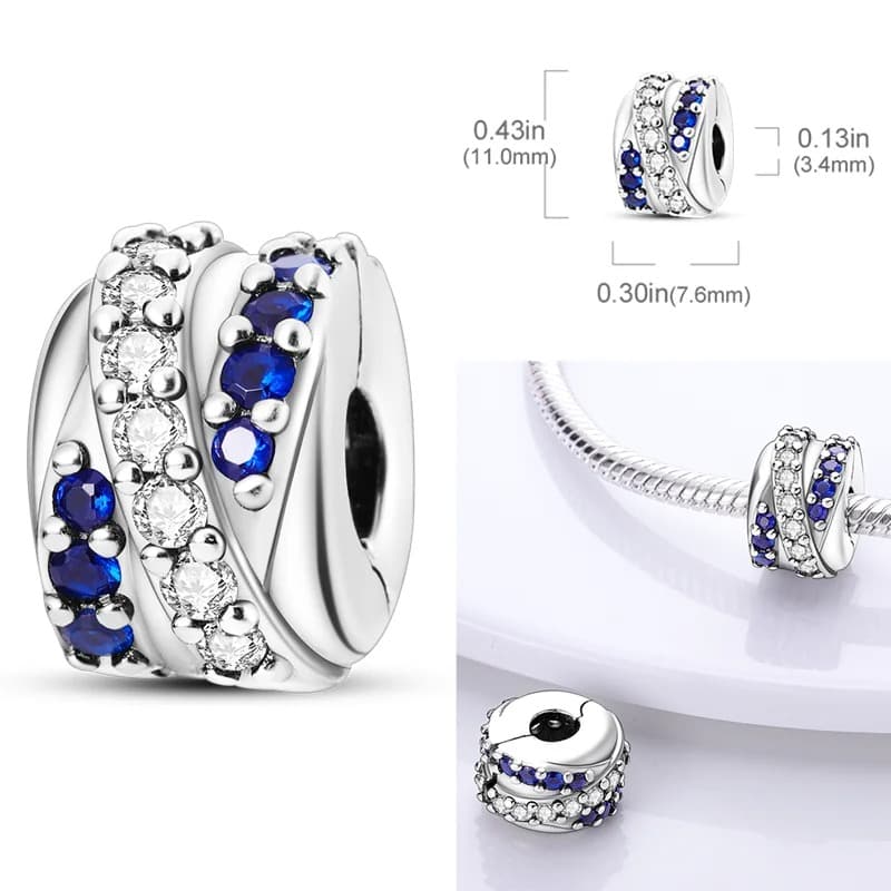 Srebaren talisman za grivni tip Pandora Eleganten dizayn s byal i sin tsirkoniy