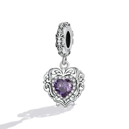 Srebaren talisman & 8220 Sartse& 8221 s lilav tsirkoniy Simvol na lyubov i elegantnost