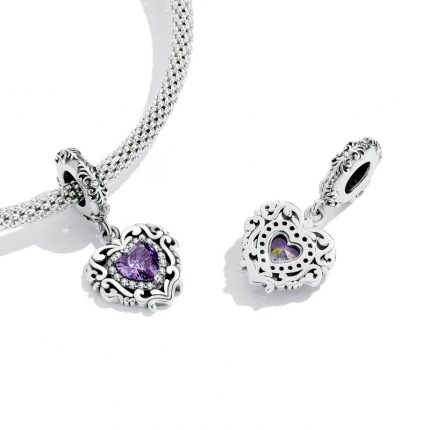 Srebaren talisman & 8220 Sartse& 8221 s lilav tsirkoniy Simvol na lyubov i elegantnost