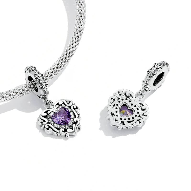 Srebaren talisman & 8220 Sartse& 8221 s lilav tsirkoniy Simvol na lyubov i elegantnost