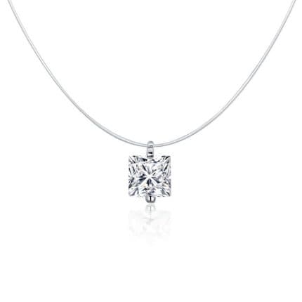 Нежно дамско колие с прозрачен циркон Princess Cut и прозрачна корда 40 см